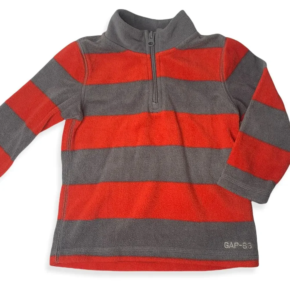 Baby Gap half zip sweater gray red stripes faux fleece 2t